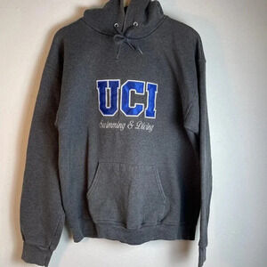 Vintage UCI Embroidered Appliqué Hooded Sweatshirt Swimming And Diving Gray Med
